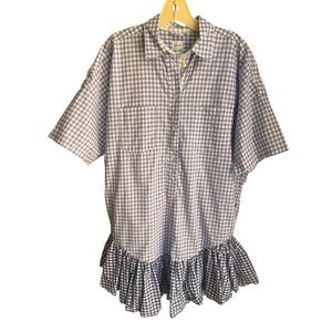 Sara Roka gingham plaid ruffle hem shirt dress Size Small